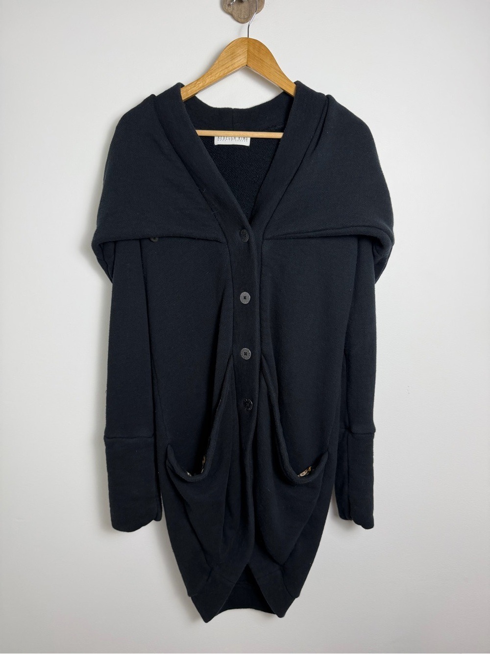 Rebecca King Three Way Sweater XL Black Convertible Hooded Coatigan